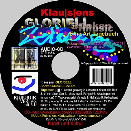 Cover KLAUSENS Audio-CD 
GLORIELL Spoken Music Eine Art Tagebuch KUUUK Verlag Königswinter