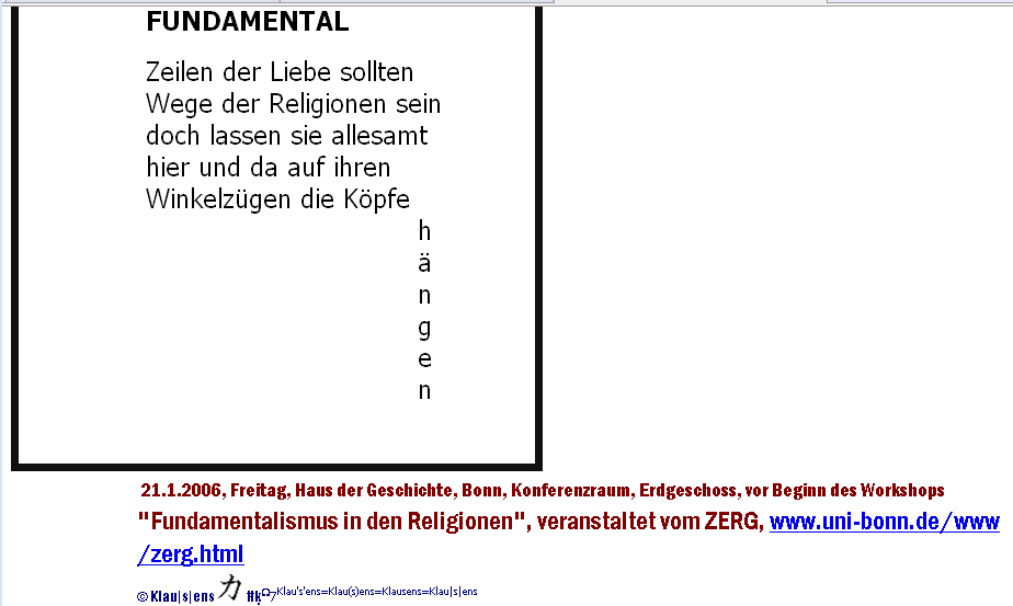Gedicht FUNDAMENTAL von KLAUSENS 21.6.2001 Bonn