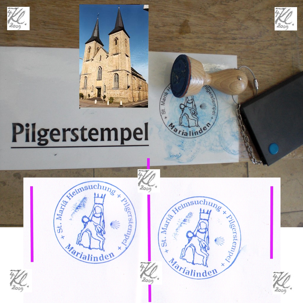Collage KLAUSNES zu MARIALINDEN und der Kirch St. Mariae Heimsuchung und zum Pilgerstempel