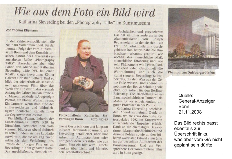 artikel thomas kliemann general-anzeiger 21.11.2008 zu katharina sieverding photography talks