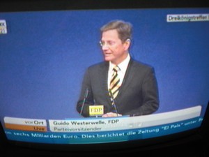 Guido Westerwelle am 6.11.2011 bei seiner Rede in Stuttgart Dreikönigstreffen - Foto Klausens vom Fernseher LIVE