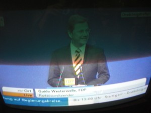 Guido Westerwelle am 6.11.2011 bei seiner Rede in Stuttgart Dreikönigstreffen - Foto Klausens vom Fernseher LIVE