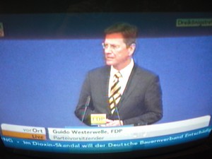 Guido Westerwelle am 6.11.2011 bei seiner Rede in Stuttgart Dreikönigstreffen - Foto Klausens vom Fernseher LIVE