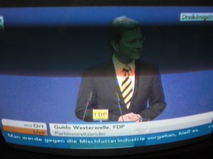 Guido Westerwelle am 6.11.2011 bei seiner Rede in Stuttgart Dreikönigstreffen - Foto Klausens vom Fernseher LIVE