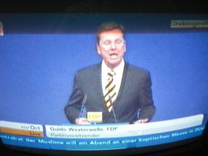 Guido Westerwelle am 6.11.2011 bei seiner Rede in Stuttgart Dreikönigstreffen - Foto Klausens vom Fernseher LIVE