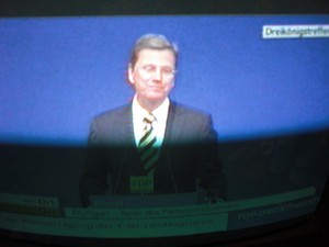 Guido Westerwelle am 6.11.2011 bei seiner Rede in Stuttgart Dreikönigstreffen - Foto Klausens vom Fernseher LIVE