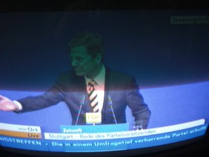 Guido Westerwelle am 6.11.2011 bei seiner Rede in Stuttgart Dreikönigstreffen - Foto Klausens vom Fernseher LIVE