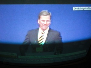 Guido Westerwelle am 6.11.2011 bei seiner Rede in Stuttgart Dreikönigstreffen - Foto Klausens vom Fernseher LIVE