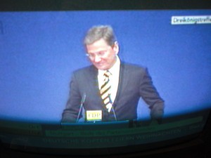 Guido Westerwelle am 6.11.2011 bei seiner Rede in Stuttgart Dreikönigstreffen - Foto Klausens vom Fernseher LIVE