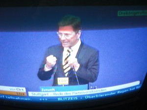 Guido Westerwelle am 6.11.2011 bei seiner Rede in Stuttgart Dreikönigstreffen - Foto Klausens vom Fernseher LIVE