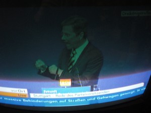 Guido Westerwelle am 6.11.2011 bei seiner Rede in Stuttgart Dreikönigstreffen - Foto Klausens vom Fernseher LIVE