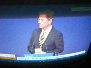 Guido Westerwelle am 6.11.2011 bei seiner Rede in Stuttgart Dreikönigstreffen - Foto Klausens vom Fernseher LIVE