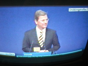 Guido Westerwelle am 6.11.2011 bei seiner Rede in Stuttgart Dreikönigstreffen - Foto Klausens vom Fernseher LIVE