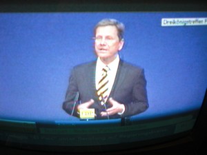 Guido Westerwelle am 6.11.2011 bei seiner Rede in Stuttgart Dreikönigstreffen - Foto Klausens vom Fernseher LIVE