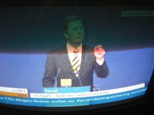 Guido Westerwelle am 6.11.2011 bei seiner Rede in Stuttgart Dreikönigstreffen - Foto Klausens vom Fernseher LIVE