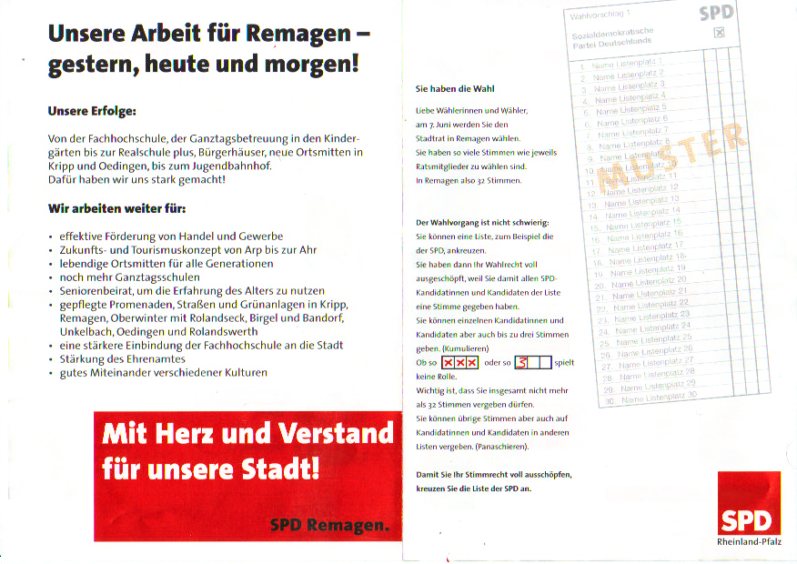 FALTBLATT der SPD Remagen zur Wahl am 7.Juni 2009