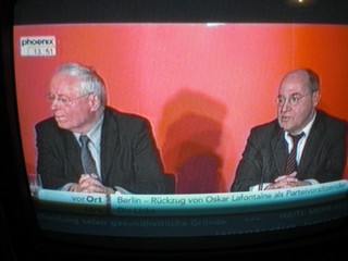 Klausens FOTO von der Abschiedspressekonferenz von Oskar Lafontaine am 23.1.2010, als er seinen Rckzug von der Parteispitze der Linken verkndete