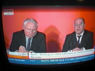 Klausens FOTO von der Abschiedspressekonferenz von Oskar Lafontaine am 23.1.2010, als er seinen Rckzug von der Parteispitze der Linken verkndete