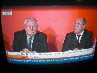 Klausens FOTO von der Abschiedspressekonferenz von Oskar Lafontaine am 23.1.2010, als er seinen Rckzug von der Parteispitze der Linken verkndete