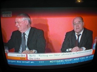 Klausens FOTO von der Abschiedspressekonferenz von Oskar Lafontaine am 23.1.2010, als er seinen Rckzug von der Parteispitze der Linken verkndete